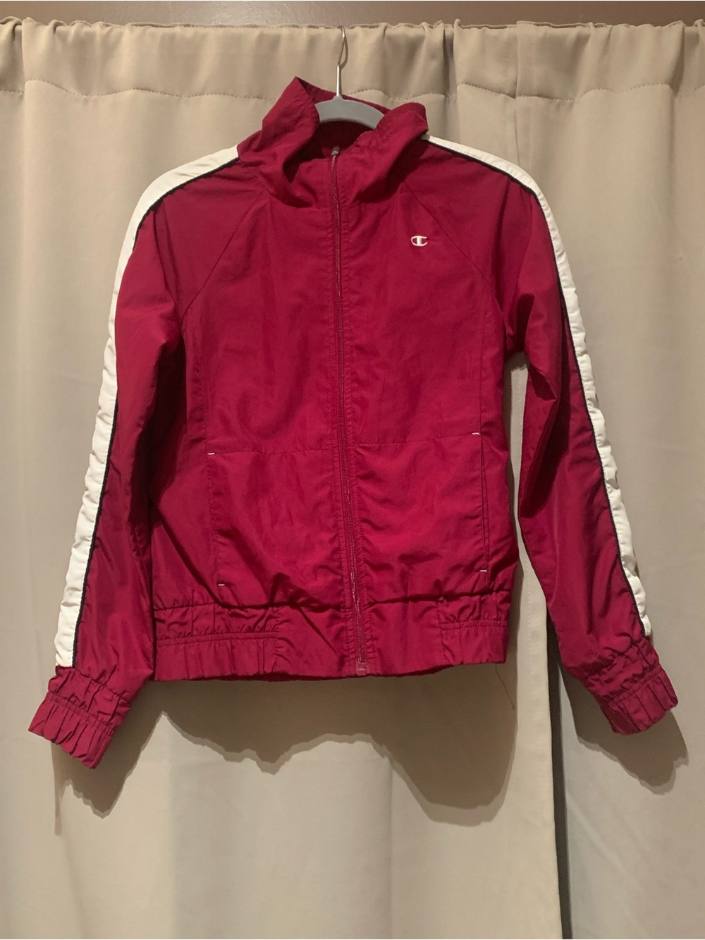 Champion Women's Burgundy Track Jacket with White Stripes